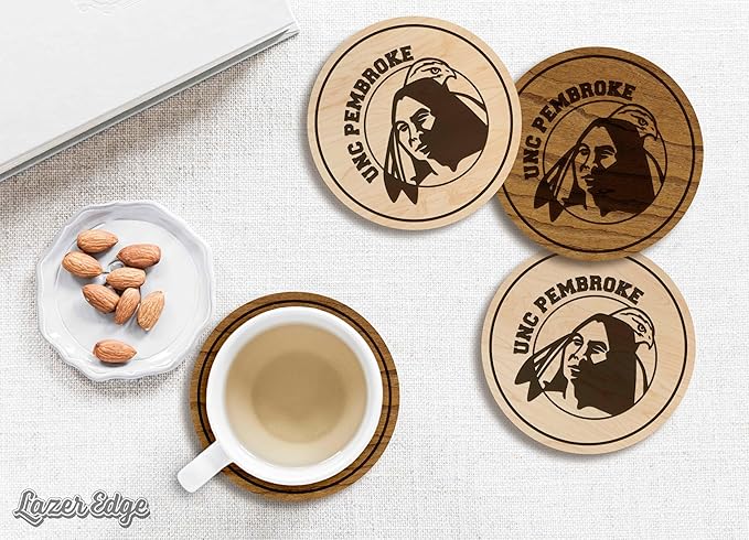 LazerEdge UNC Pembroke Braves Wooden Coaster Set - Cherry Wood - Officially Licensed Product - 4-Pack