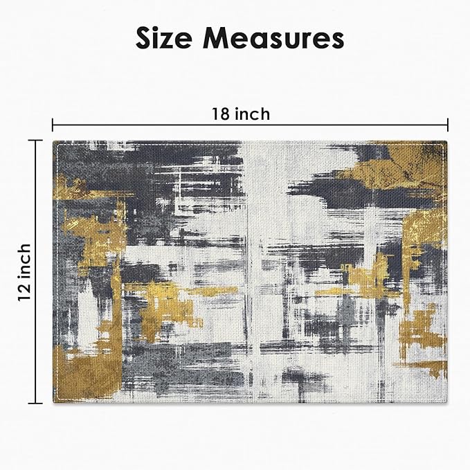 Emvency Farmhouse Placemats Set of 4, Abstract White Black Gold Vintage Art Painting 12x18 Inch Table Mats for Outdoor Home Party Kitchen Dining Decoration