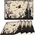 Halloween Witch Castle Placemats Set of 4 Washable Table Place Mats for Dining Kitchen Party Decor