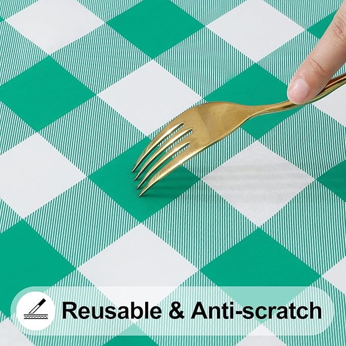 Smiry Rectangle Picnic Table Cloth, Elastic Waterproof Fitted Vinyl Tablecloths, Flannel Backed Buffalo Plaid Table Covers for Dining, Camping, Outdoor (White and Green, 36" x 72")