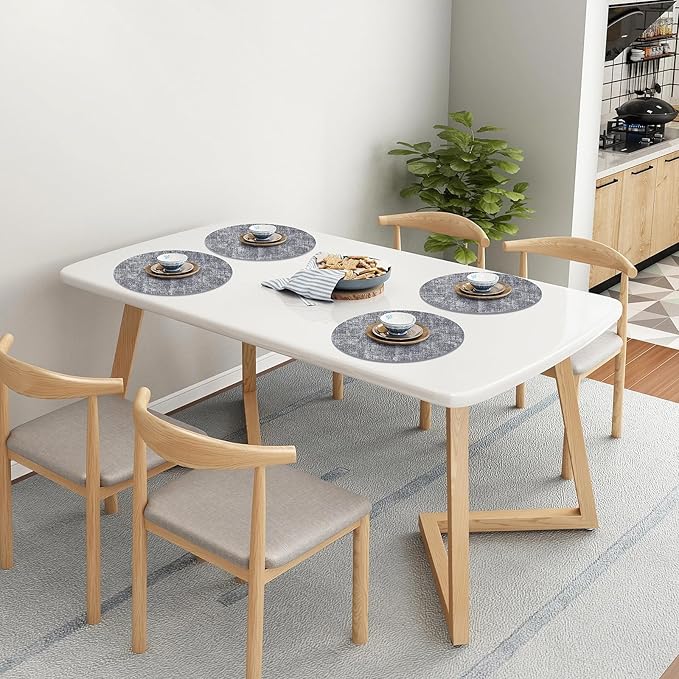 Homaxy Round Faux Leather Placemats and Coasters, Washable Dual-Side Table Mats, Wipeable Heat-Resistant Dining Place Mats for Outdoor and Indoor, Set of 6, Diameter 13 and 3.93 inch, Black & White