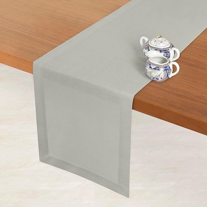 D'Moksha Homes Linen Silver Grey Table Runner 84 Inches Long - 100% Pure Linen 14 x 84 Inch Table Runner for Dining, Spring, Easter - Machine Washable