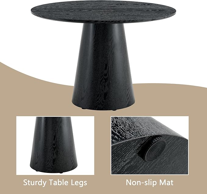 Round Dining Table Set for 6, 45" Modern Faux Marble Kitchen Table and Upholstered Chairs, 7 Piece Circle Dinner Set for Dining Room, Kitchen (Black Set)