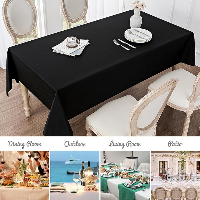 2 Pack Rectangle Tablecloth, 60x84 inch, Water Resistant Wrinkle Free Linen Textured Table Cloth Washable, Decorative Fabric Table Cover for Dining, Party and Camping, Black