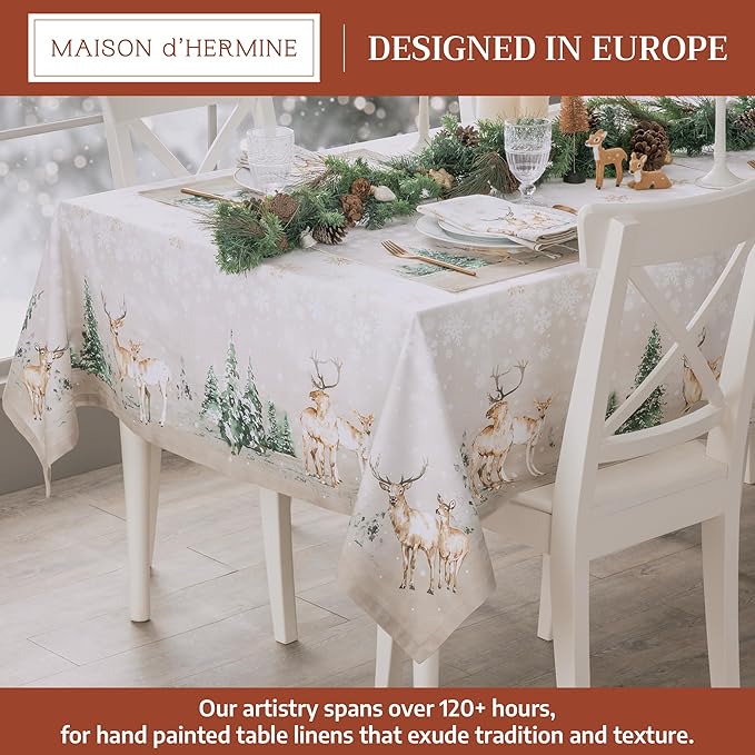Maison d' Hermine Table Cloth Square Table 100% Cotton 54 x 54 Inches Fall Tablecloth Reusable Everyday Use for Thanksgiving Christmas Decorations Dining Farmhouse Party (Deer in The Woods)