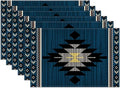 Southwestern Placemats Set of 6, Tribal Geometric Linen Place Mat Washable Stain Resistant Table Mats for Farmhouse Kitchen Dining Party Wedding Decor 12x18 Inch