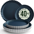 Trendables Scalloped Paper Plates 8.5 Inch & 10.5 Inch 40 Pcs Dinner Plate Set Fancy Disposable Plates for Party for 20 Guests 20 X 8 & 20 X 10 Large & Small Paper Plate Set for Parties Black Aqua