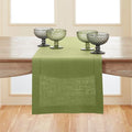 Solino Home Linen Moss Green Table Runner 90 Inches Long - 100% Pure Linen Hemstitch 14 x 90 Inch Table Runner for Dining, Winter, Spring, Easter, St Patricks Day - Classic Hemstitch