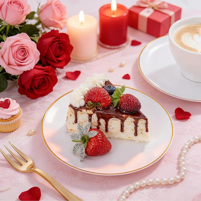 Festiva 200Pcs Gold Dessert Plates 6.3" with Forks 5"- Small Disposable Dessert/Cake/Appetizer Plates Plates- serve 100 guests include 100Plates 100Forks for Wedding & Easter Party &Valentine's Day