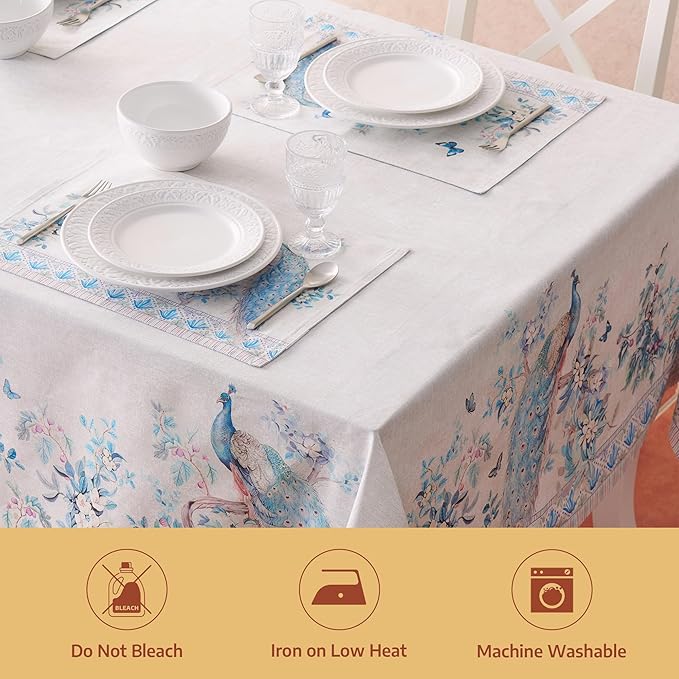 Maison d' Hermine Premium Table Cloth Rectangle Table 100% Combed Cotton 90 x 70 Inches Tablecloth Reusable Decorative for Dining Room, Farmhouse, Party, Festive & Wedding - Peacock Utopia - Orginal