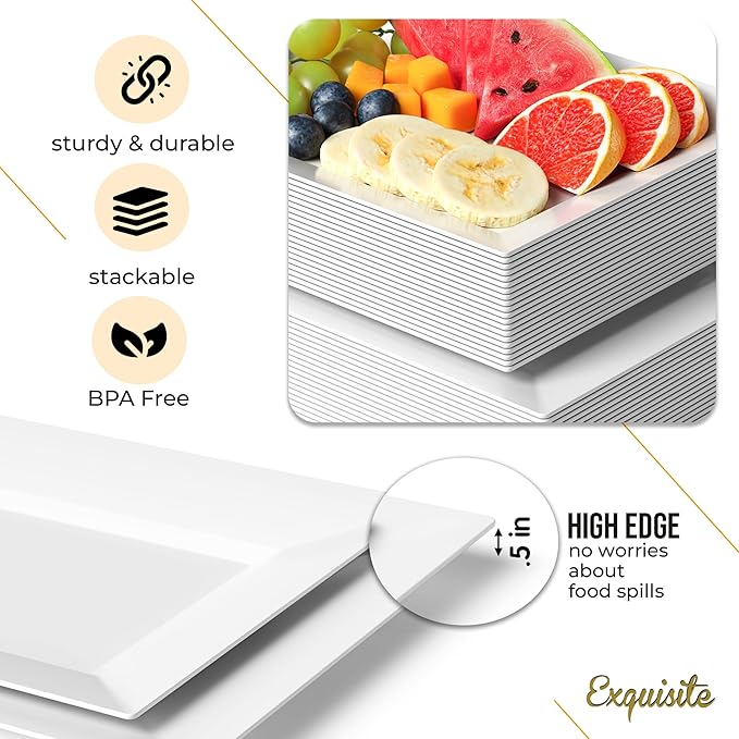 Exquisite Plastic Serving Trays For Party - 40 Pcs 11.5 Inch White Serving Platters, Plastic Trays For Food, White Tray, Food Tray Disposable Platters For Parties, Catering & Buffet