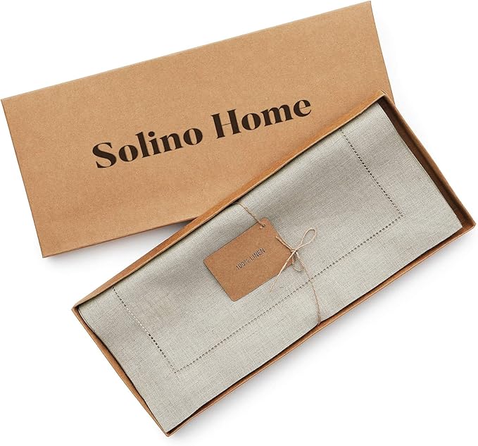 Solino Home Linen Natural Table Runner 36 Inches - Classic Hemstitch, 100% Pure Linen Coffee Table Runner 14 x 36 Inch Ideal for Dresser Tables - Spring, Easter