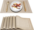 DACHUI Placemats Set of 6, Linen Look Woven Place Mats, Water Resistant, Heat Resistant, Washable, Durable Table Mats (Beige)