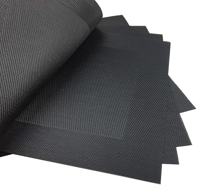 Gugrida Vinyl Black Placemats Heat Resistant Dining Table Mats Non-Slip Washable Place Mats Set of 6 （Black）