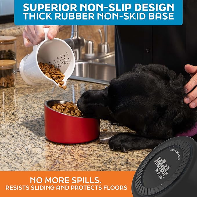 Master Pet Supply Stainless Steel Slanted Dog Cat Food Bowl - 16 oz Heavy Duty - Black Velvet, Double Wall Insulated, Non-Slip Elevated Bowl for French Bulldogs Pugs Cats, Anti Rust Dishwasher Safe