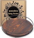 12 Inch Wood Lazy Susan Turntable for Table, Kitchen Rustic Brown Turntable Organizer with Steel Frame, 360 Degree Decorative Turntable for Countertop Cabinet or Centerpieces