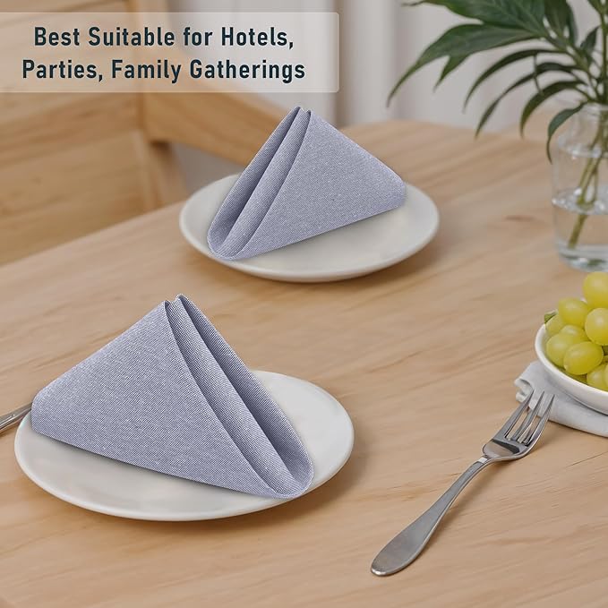 Ruvanti Cloth Napkins Set of 12, 18x18 Reusable Napkins Cloth Washable, Soft & Durable Table Napkin, Poly Cotton Fabric Dinner Napkins for Parties, Christmas, Thanksgiving, Weddings - Steel