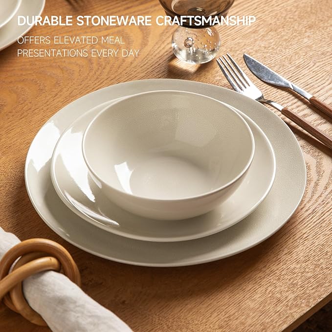 Ceramic Dinnerware Sets for 4,12 Pieces Plates and Bowls Sets, Plates Pasta Bowls Soup Bowls, Modern Stoneware Dishes, Reaction Glaze (White)