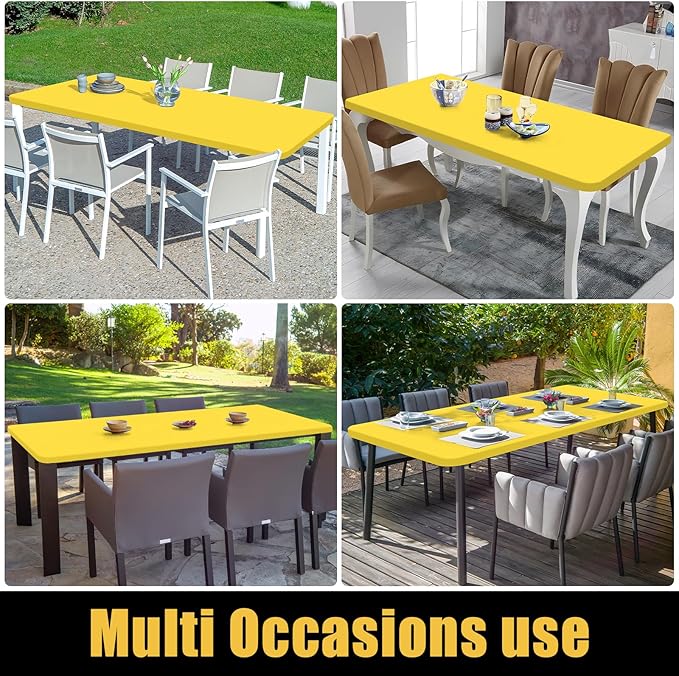 Smiry Rectangle Picnic Table Cloth, Waterproof Elastic Fitted Tablecloths for 5 Foot Tables, Washable Polyester Table Cover for Camping, Indoor and Outdoor (Yellow, 30"x60")