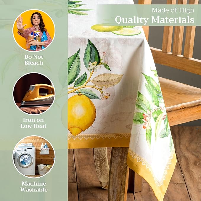 Maison d' Hermine Table Cloth Rectangle Table 100% Cotton 60 x 90 Inches Tablecloth Reusable Decorative for Dining Room Farmhouse Home Valentines Day Decorations Spring Summer - Limoncello
