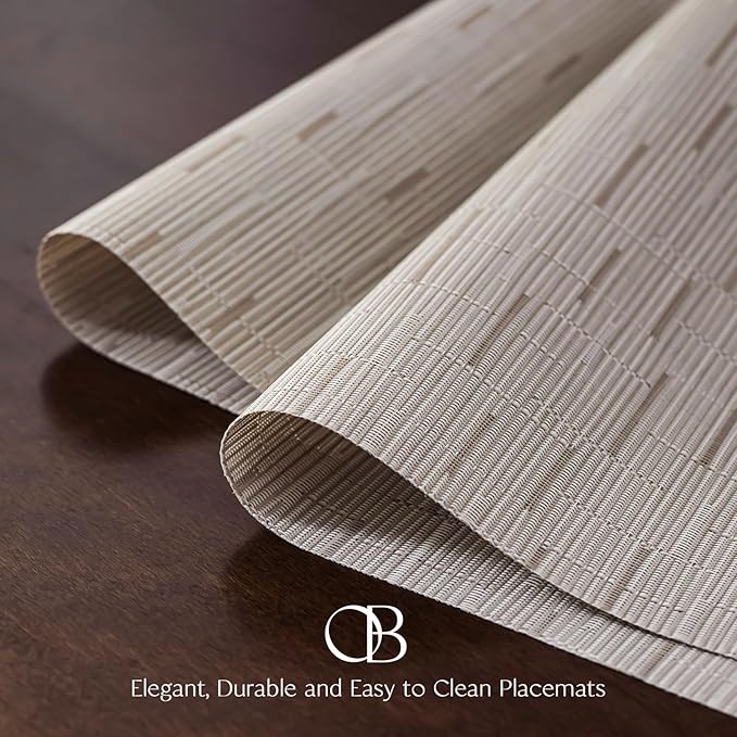 Placemats Set of 8 - Easy Clean Woven Vinyl Placemats for Dining Table, Indoor/Outdoor Place Mats, Washable PVC Table Mats （Pale Beige）