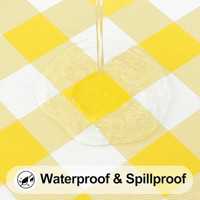 Smiry Rectangle Picnic Table Cloth, Elastic Waterproof Fitted Vinyl Tablecloths, Flannel Backed Buffalo Plaid Table Covers for Dining, Camping, Outdoor (White and Yellow, 24" x 48")