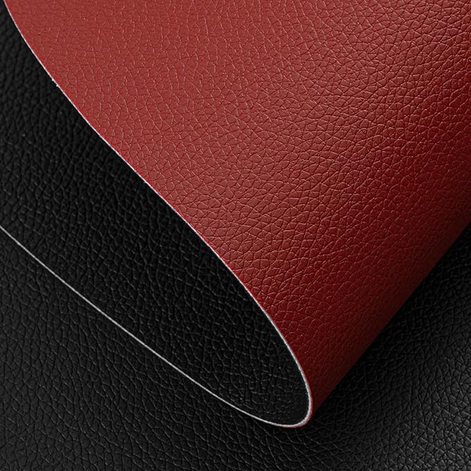 Myir JUN Placemats, Dual-Sided Placemats Waterproof Faux Leather Placemats Set of 4 Place Mats and Coasters Non-Slip Washable Table Mats for Dining Table (Red Black, Set of 4)