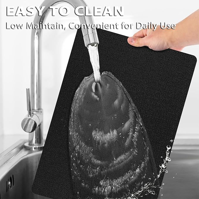 Placemats Set of 6 Washable, Heat Resistant Table Placemats Wipeable Faux Leather Place Mats Non Slip, Waterproof Square Table Mats for Indoor Outdoor, Black