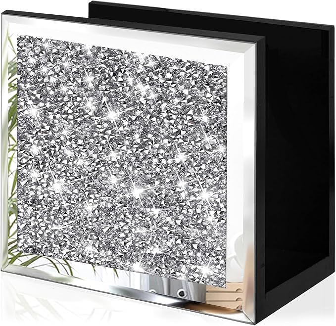 Wocred Mirror Napkin Holder,Crystal Crushed Diamond Vertical Holder,Square Glass Mirror Napkin Holder for Dining Table or Counter in The Kitchen.(5.9”X5.9”X3”)