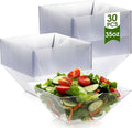Tioncy 30 Pcs Square Plastic Serving Bowls, Medium Salad Fluted Plastic 35 oz Disposable Serving Bowls Containers for Parties, Snack, Buffet, Chips(Clear,Classic)