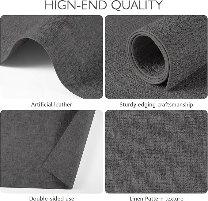 Faux Leather Placemats Set of 4 Washable PU Table mats for Kitchen Table - Heat Resistant, Waterproof, Easy Clean, Anti Slip 11.8" x 17" (Dark Grey-4 Pack)