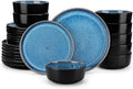 vancasso PLAYA Plates and Bowls Sets, 24 Pieces Blue Dinnerware Sets for Kitchen, Reactive Glaze Dishes Set for 8, Dishwasher and Microwave Safe