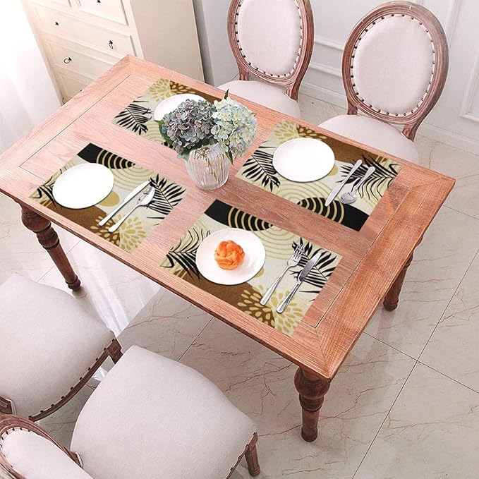 Boho Mid Century Placemats Abstract Golden Dots Leaves Modern Geometric Minimalist Aesthetic Washable Place Mats 12x18Inch for Dining Kitchen Farmhouse Decor 6 PCS