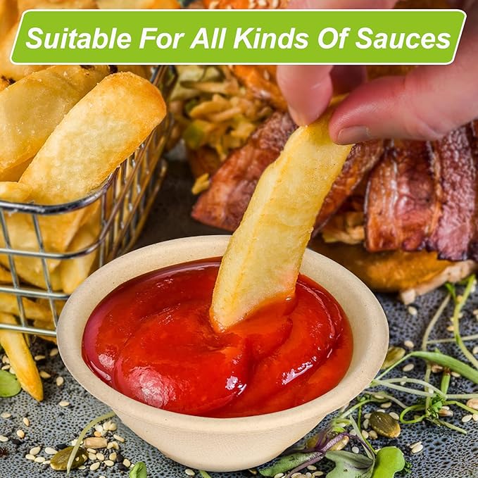 6 oz Small Compostable Paper Bowls, 100 Pack - Biodegradable Bagasse Bowls for Condiments, Sauces, Ice Cream