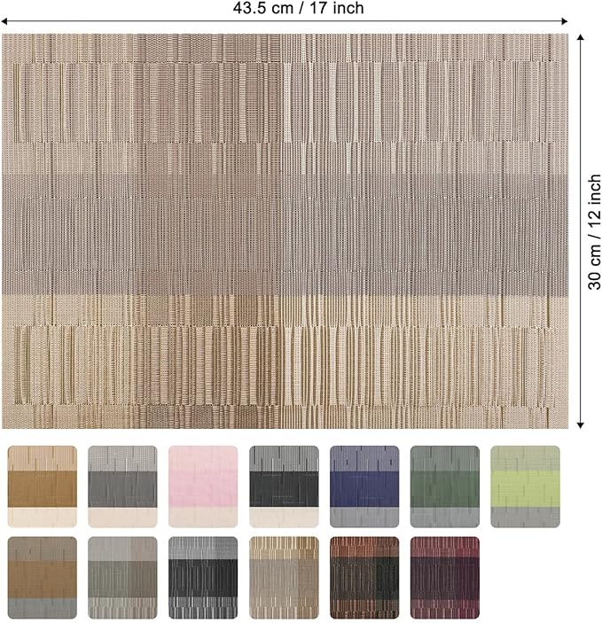 Placemats Set of 4, Vinyl Woven Place Mats Indoor Set of 4 Washable Wipeable PVC Table Mats Heat-Resistant Non Slip Plastic Placemat for Kitchen Dining Outdoor Table (Gray Gold, Set of 4)