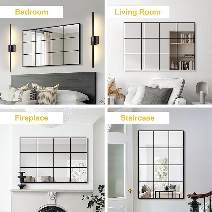 Window Pane Wall Mirror, 36"x24" Wall Mounted Window Mirror for Living Room, Bedroom, Entryway, Dining Room, Home Wall Decor
