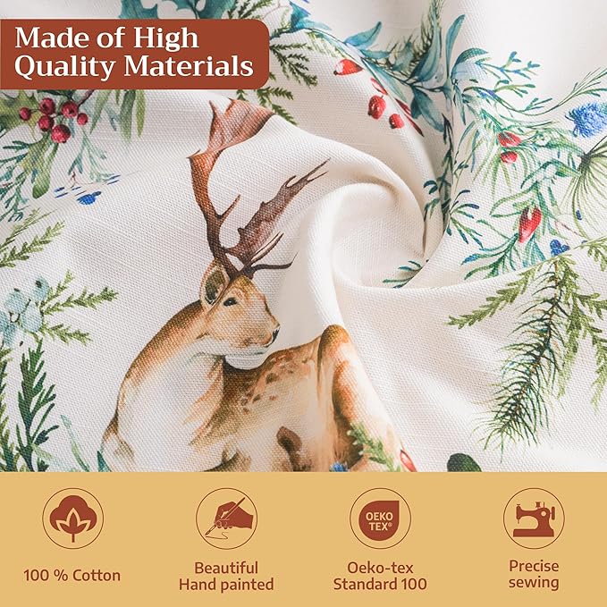 Maison d' Hermine Table Cloth Round Table 100% Cotton 69 Inches Fall Tablecloth Reusable Everyday Use for Thanksgiving Christmas Decorations Dining Farmhouse Party (Holly Time)