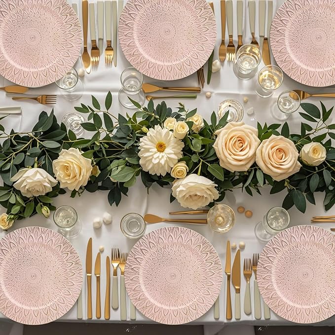 Pink Charger Plates, 13 Inch Set of 6 Plastic Peacock Chargers for Dinner Plates,Table Settings, Easter, Thanksgiving, Christmas Party, Family Gathering.