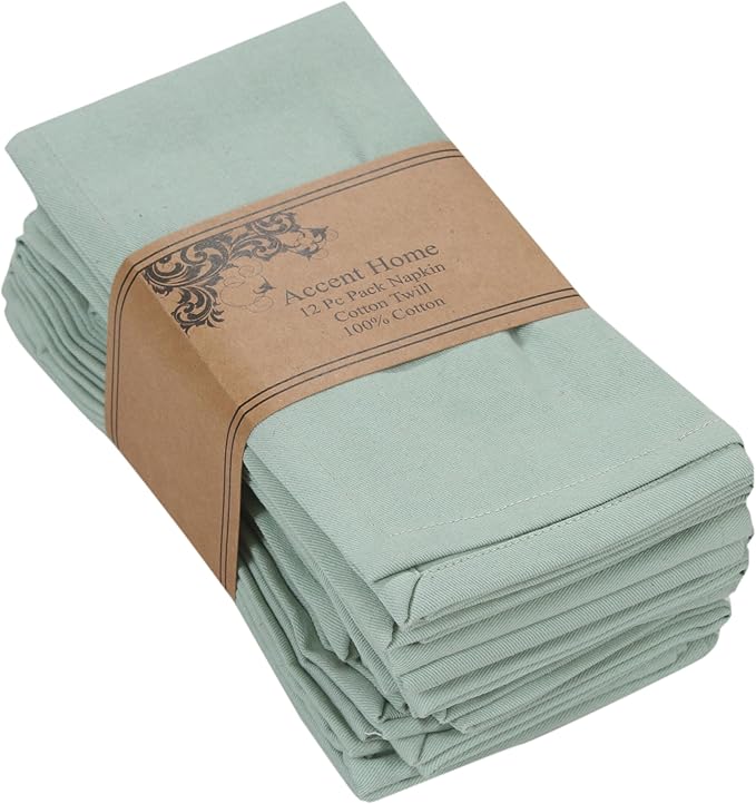 ACCENTHOME Accent Home 100% Cotton Napkins, Delicate Cloth Napkins for Dinners, Parties and Weddings，18 x 18 Inch Set of 12 - Teal