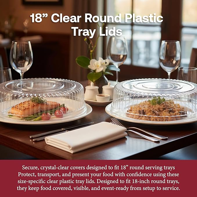 Smarty Had A Party 18 Inch Clear Round Plastic Tray Lids – Stackable Plastic Dome Lids for Catering Trays with Lids, Party Platters & Food Displays – BPA-Free Disposable Dome Covers – 25-Pack
