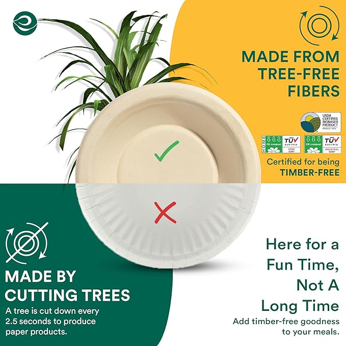 ECO SOUL 100% Compostable 16 Oz Soup Bowls [100-Pack] Disposable dessert bowls I Heavy duty paper bowl I Eco-friendly salad bowl I Biodegradable large Bowls