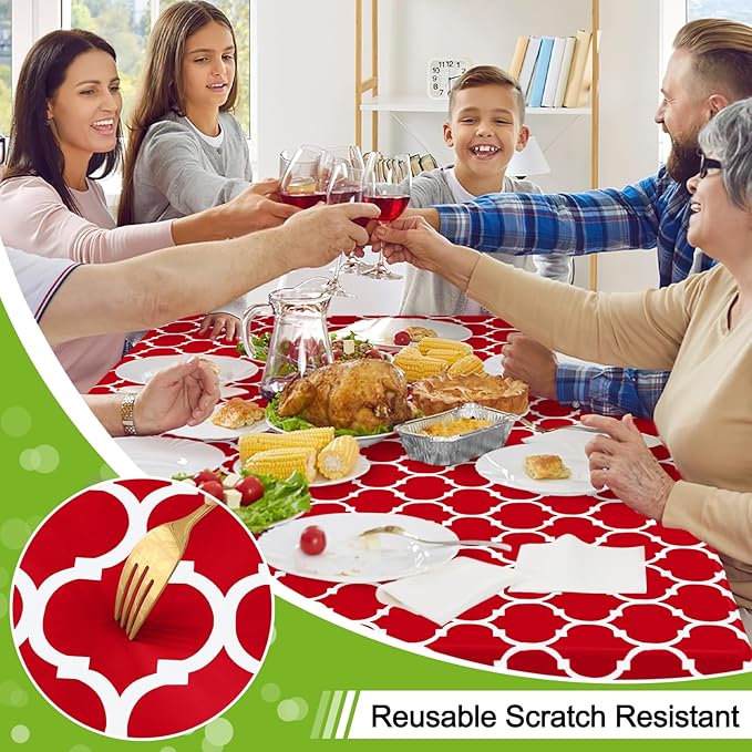 Smiry Rectangle Table Cloth, Waterproof Vinyl Tablecloth with Flannel Backing for Rectangle Tables, Wipeable Spillproof Plastic Tablecloths for Dining, Camping, Indoor and Outdoor (52"x70", Red)