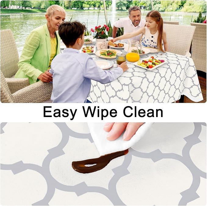 Smiry Round Plastic Table Cloth, Waterproof Vinyl Tablecloth with Flannel Backing for Round Tables, Wipeable & Spillproof for Dining, Camping, Indoor and Outdoor (60" Round, Beige)