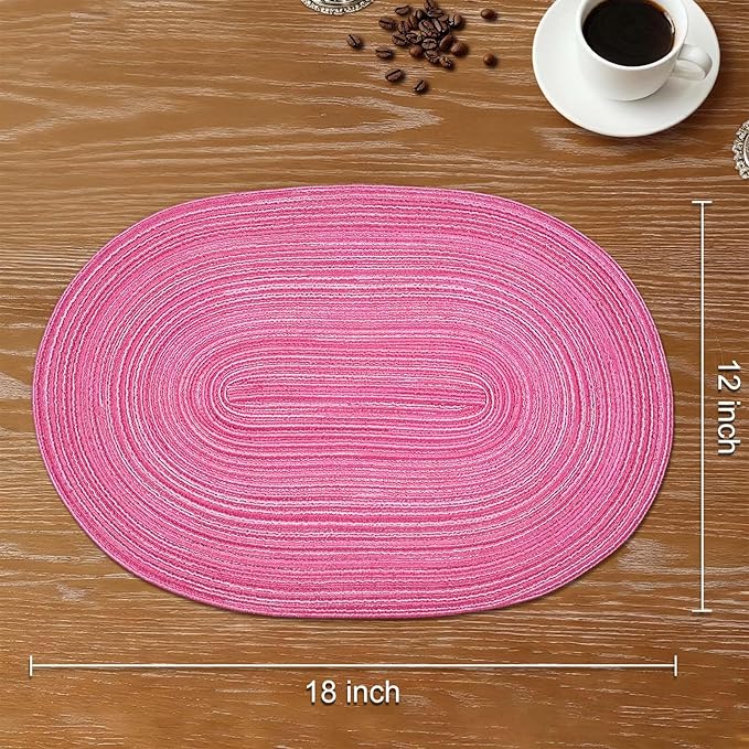 Noctiflorous Oval Braided Placemats Set of 8 Woven 12x18 Inch Non Slip Washable Heat Resistant Place Mats Tablemats for Dining Kitchen Party Daily Table Decor Dinner Mats (Hot Pink, 8)