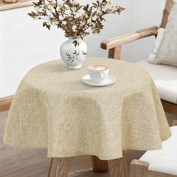 JIUZHEN Round Textured Table Cloth Linen Wrinkle Free Stain Resistant Farmhouse Decorative Circular Tablecloth for Kitchen, Dining, Party, Wedding, Outdoor Use (40 Inch Round,Beige)