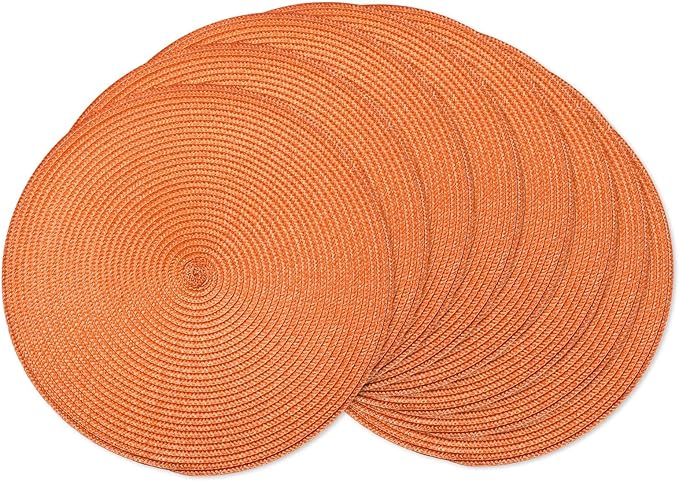 AHHFSMEI Round Braided Placemats 15 Inch Round Table Mats for Dining Tables Natural Woven Heat Resistant Place mats Set of 8 (Orange,8)