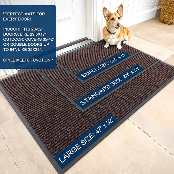 OLANLY Front Door Mat Indoor Outdoor Entrance, Waterproof Heavy Duty Doormat, Fade Resistant, Low Profile, Easy Clean Patio Porch Welcome Floor Mats for Entry, 29.5x17, Tan
