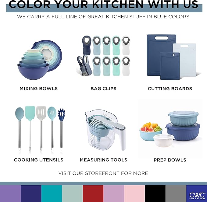 COOK WITH COLOR Stainless Steel Mixing Bowls Set and Measuring Cups- Nesting Bowls with Non-Slip Bottom and Easy-Grip Handles, Blue, 11 Pieces