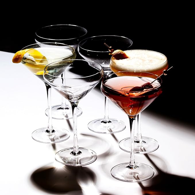 LEMONSODA Hand Blown/Nick And Nora Classic Martini Glasses Manhattan, Cosmopolitan, Espresso Martini, Lemon Drop, Dirty Martini - Inspired by 1930's - 50's Cocktail Culture - 6oz/10oz (Set of 6, 10oz)