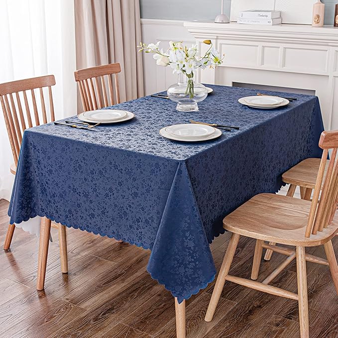 Smiry Rectangle Table Cloth, Waterproof Heavy Duty Vinyl Tablecloths, Wipeable Washable Table Cover for Kitchen and Dining Room (Navy Blue, 60" X 102")